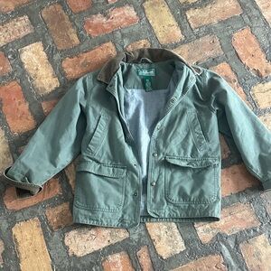 L.L. Bean Kids Green Barn Coat/Field Jacket with Brown corduroy Collar & cuffs
